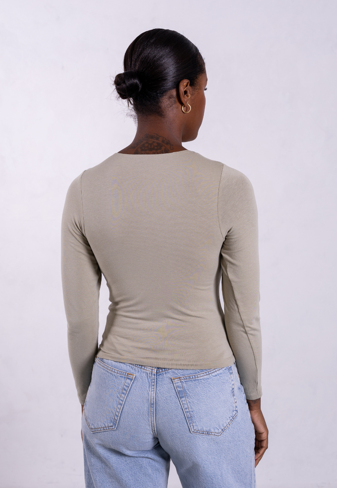 Organic Cotton V-Neck Long Sleeve T-Shirt, Sage Grey from Not Basics