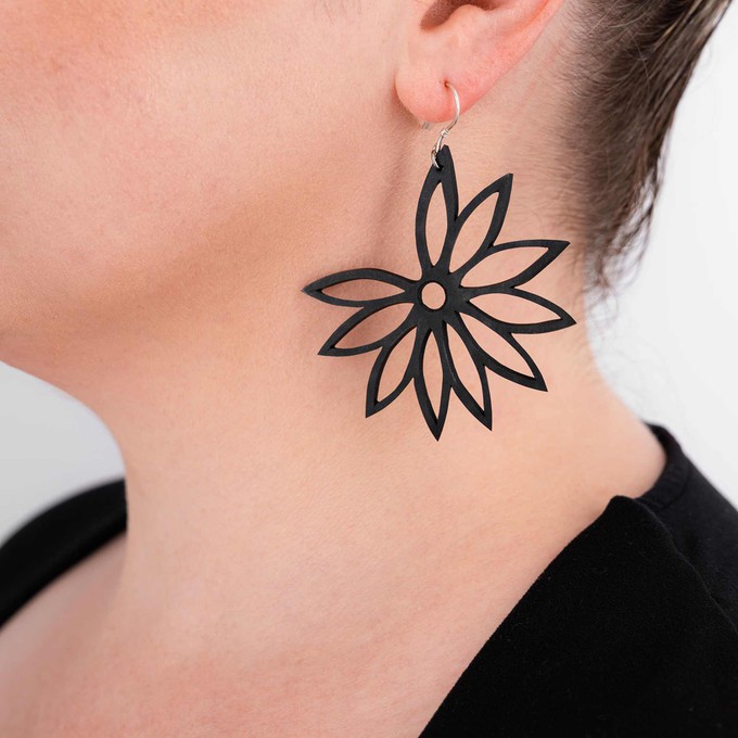 Lotus Statement Recycle Rubber Earrings from Paguro Upcycle