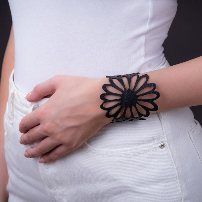 Dahlia Recycled Rubber Bracelet Floral Cuff from Paguro Upcycle
