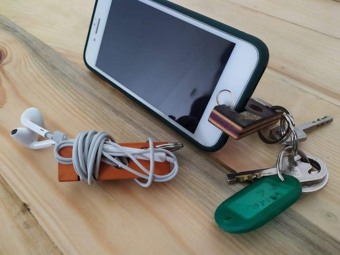 Upcycled Skateboard Mobile & Earphone Holder Keyring from Paguro Upcycle