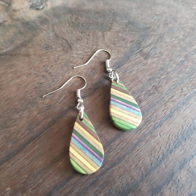 Teardrop Elegant Recycled Skateboard Dangle Earrings from Paguro Upcycle