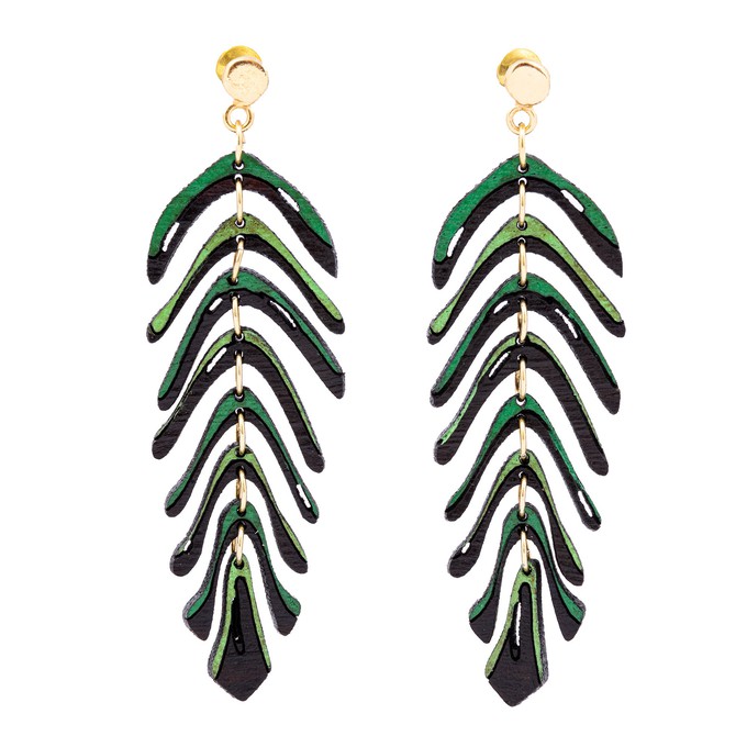 Areca Palm Leaf Reclaimed Rosewood Dangle Earrings from Paguro Upcycle