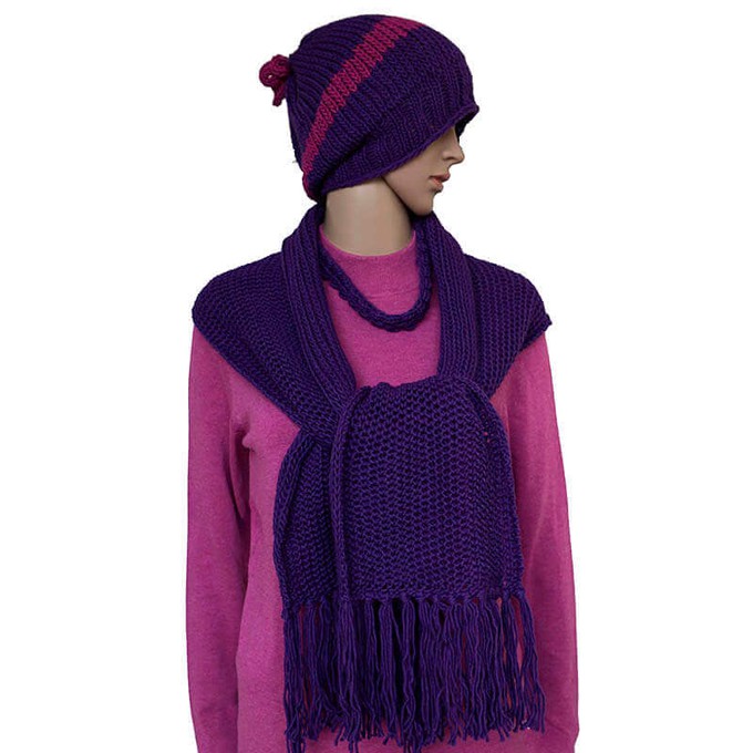 Scarf and Hat Purple - Stylish - Merino Wool & Bio Cotton from Quetzal Artisan