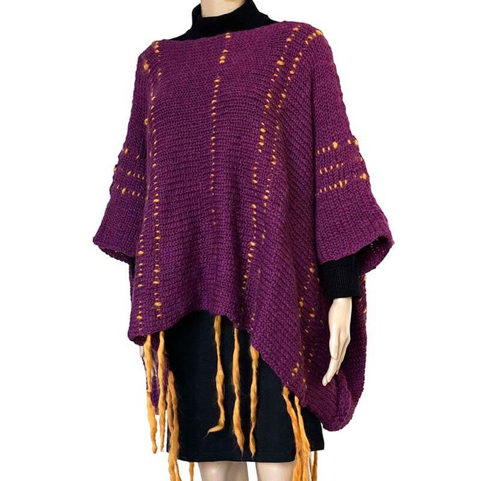 Poncho Plum Purple - Eco Wool - Fashionable and Warm from Quetzal Artisan