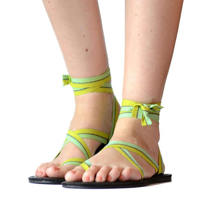 Sandals Green Stripes - Lace Up - Beads Ornament - Fairtrade from Quetzal Artisan