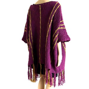 Poncho Plum Purple Ochre - Womens Eco Wool Fringed Poncho from Quetzal Artisan