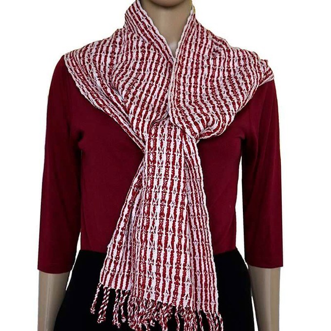 Scarf Red White - Cotton - Natural Dyes - Ecofriendly & Fair from Quetzal Artisan
