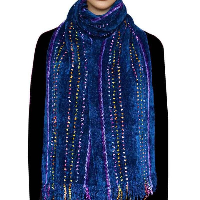 Bamboo Scarf Blue - With Ribbon - Beautiful and Fairtrade from Quetzal Artisan