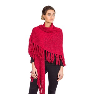 Poncho Shawl Red - Triangel Shawl Handmade from Alpaca Wool from Quetzal Artisan