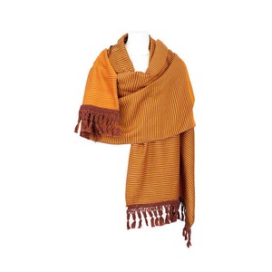 Shawl Brown Yellow - Oversized - Fashionable and Fairtrade from Quetzal Artisan