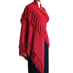 Poncho Shawl Red - Triangel Shawl Handmade from Alpaca Wool from Quetzal Artisan