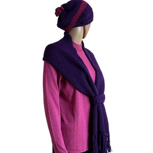 Scarf and Hat Purple - Stylish - Merino Wool & Bio Cotton from Quetzal Artisan