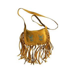 Fringed Shoulder Bag Yellow Tan - Traditional Native Bag from Quetzal Artisan