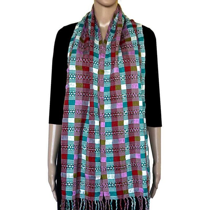 Scarf Red Lightblue - Natural Dyes - Ecofriendly & Fairtrade from Quetzal Artisan