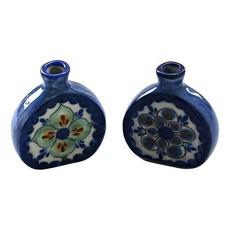 Small Flower Vases Blue - Stoneware - Handmade & Fairtrade via Quetzal Artisan