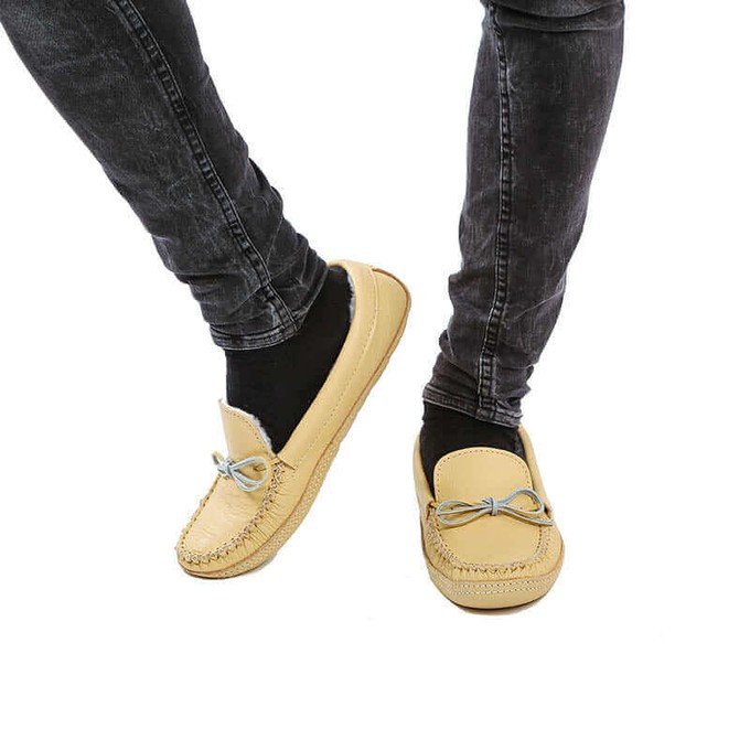 Men Moccasins Natural - Genuine Leather - Handmade in Canada from Quetzal Artisan
