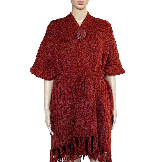 Poncho Shawl Bordeaux - Eco Wool - Fashionable and Warm from Quetzal Artisan