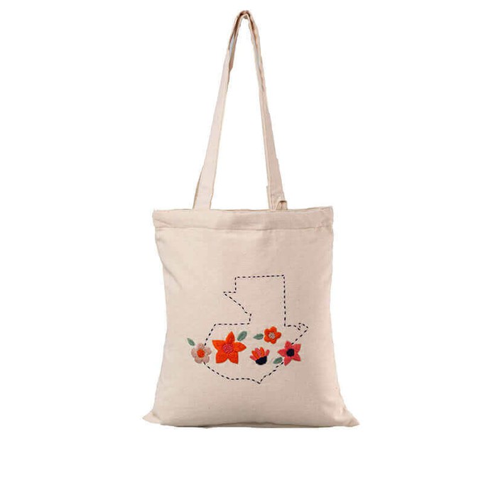 Eco Tote Bag Wild Flowers - Small - Handmade with Ecru Cotton from Quetzal Artisan