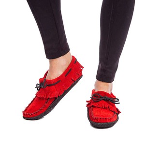 Suede Moccasins Red - Outdoors - Womens Native Canadian Shoes from Quetzal Artisan