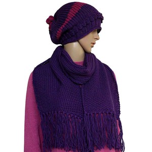 Scarf and Hat Purple - Stylish - Merino Wool & Bio Cotton from Quetzal Artisan