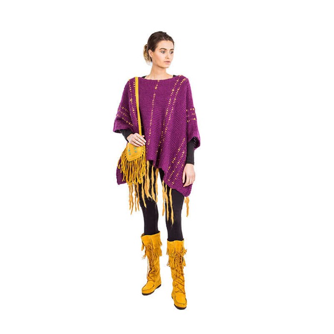 Poncho Plum Purple - Eco Wool - Fashionable and Warm from Quetzal Artisan