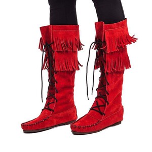 Fringed Red Boots - Style & Comfort - Handmade Suede Mukluks from Quetzal Artisan