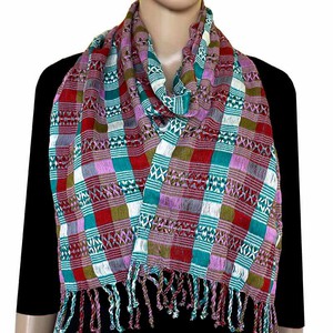 Scarf Red Lightblue - Natural Dyes - Ecofriendly & Fairtrade from Quetzal Artisan