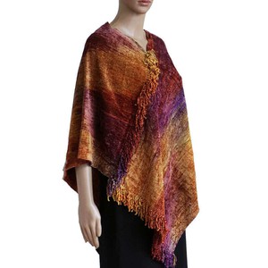 Poncho Golden Coral - Organic Bamboo Chenille - Fairtrade from Quetzal Artisan