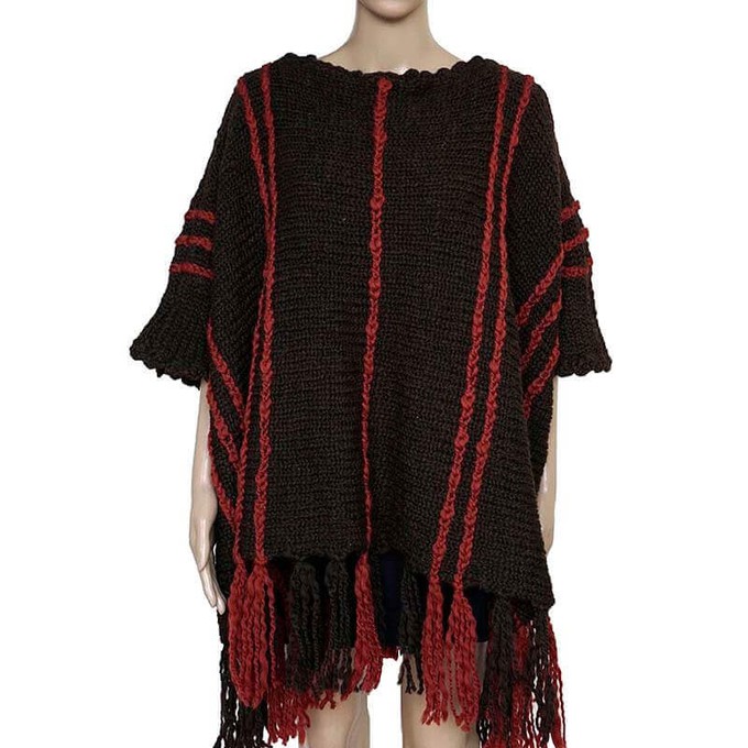 Poncho Chocolate Brown - Eco Wool - Fashionable and Warm from Quetzal Artisan