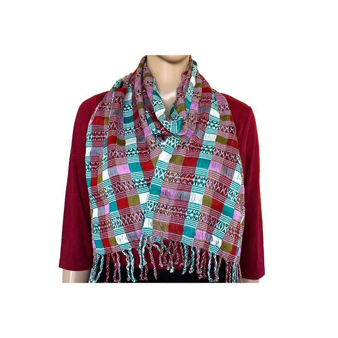 Scarf Red Lightblue - Natural Dyes - Ecofriendly & Fairtrade from Quetzal Artisan