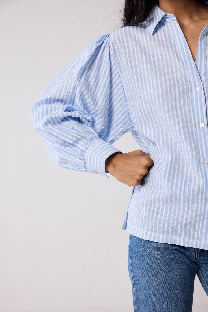 Striped Shirt with Long Balloon Sleeves in Blue from Reistor