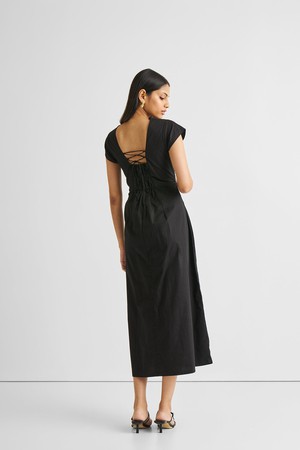 Ruched Dress with Front Slit in Black from Reistor