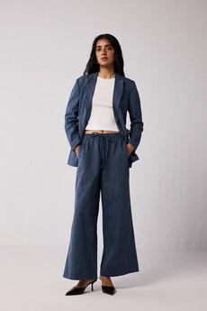 Wide-leg Drawstring Pants with Navy and White Stripes in Blue via Reistor
