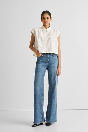 Embroidered Panel Crop Top in White from Reistor