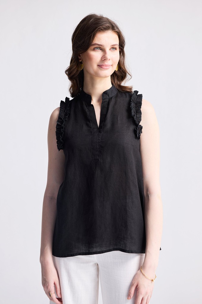 Sleeveless Hemp Top with Ruffles in Black from Reistor