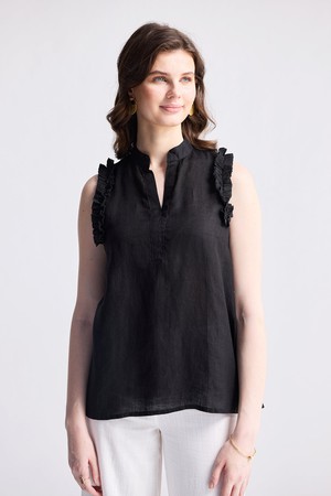 Sleeveless Hemp Top with Ruffles in Black from Reistor