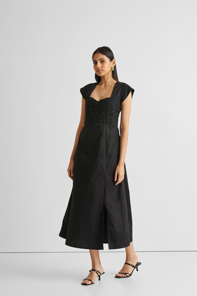 Ruched Dress with Front Slit in Black from Reistor