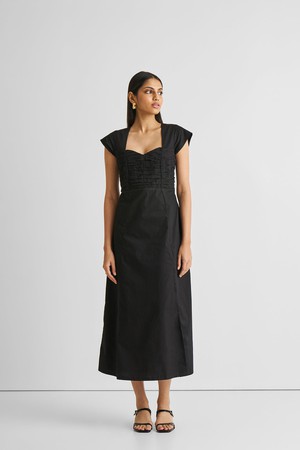 Ruched Dress with Front Slit in Black from Reistor