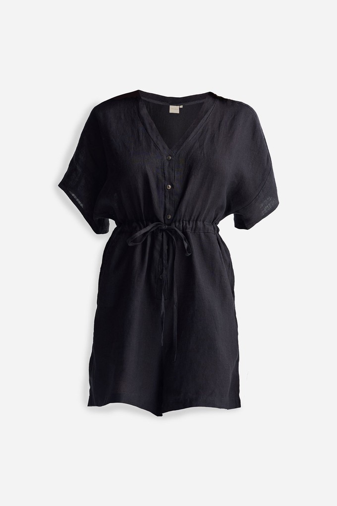 V neck Drawstring Romper in Black from Reistor