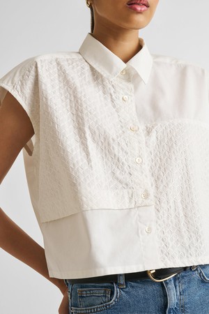 Embroidered Panel Crop Top in White from Reistor