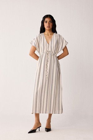 Maxi Gathered Dress with Side Slits in Stripes from Reistor