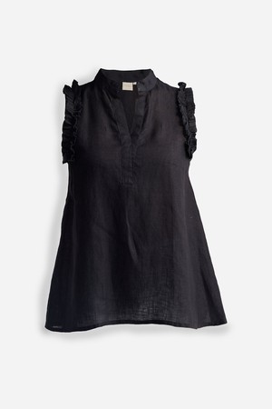 Sleeveless Hemp Top with Ruffles in Black from Reistor