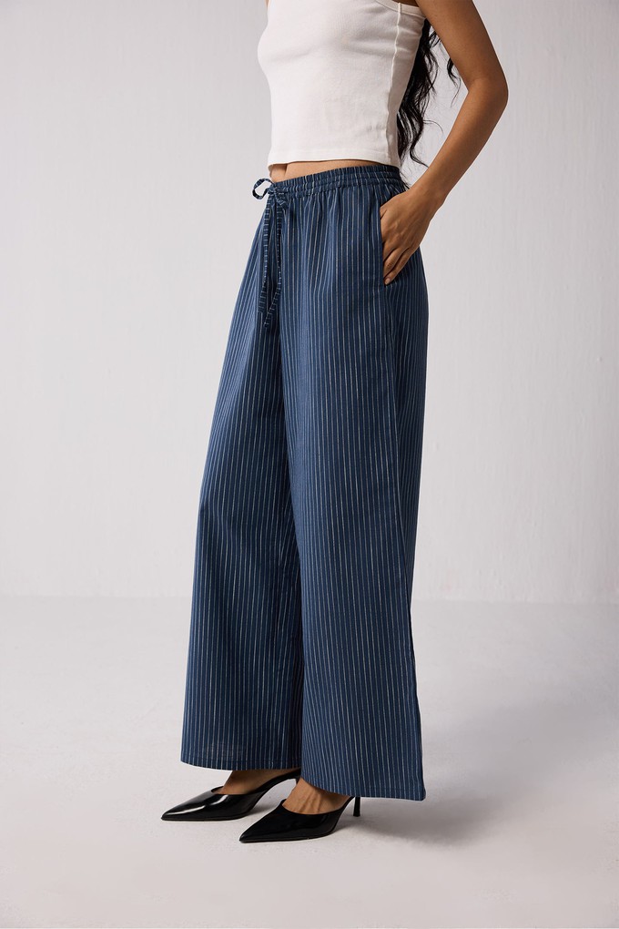 Wide-leg Drawstring Pants with Navy and White Stripes in Blue from Reistor