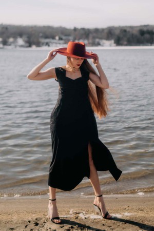 Ruched Dress with Front Slit in Black from Reistor