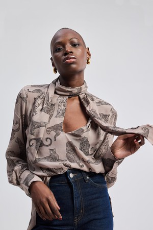Relaxed-Fit Top with Front-tie in Animal Print from Reistor