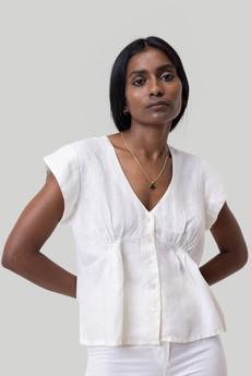 Deep V-neck Top in Off-white via Reistor