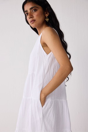 Embroidered Everyday Sleeveless Short Tiered Dress in White from Reistor