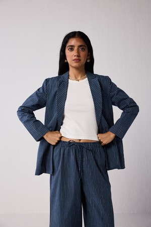 Wide-leg Drawstring Pants with Navy and White Stripes in Blue from Reistor