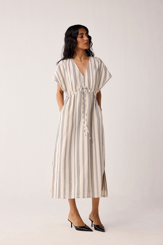 Maxi Gathered Dress with Side Slits in Stripes from Reistor