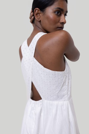 Cross-back Midi Dress in Eyelet Embroidery from Reistor